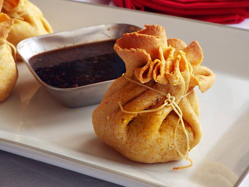 Baked Samosa Recipe Money Bag Baked with Savory Pongal Filling