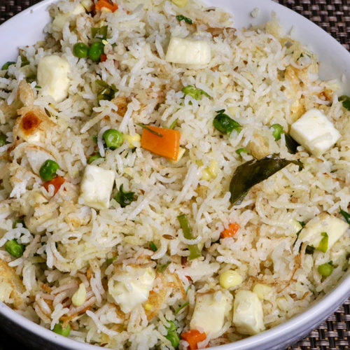 Paneer Pulao, Vegetable Pulav,  Rice with Indian Cottage Cheese Pulao